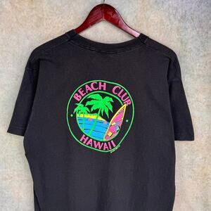 VTG 90s Hawaii Beach Club T Shirt Sz XL Black Single Stitch Retro Beach Island